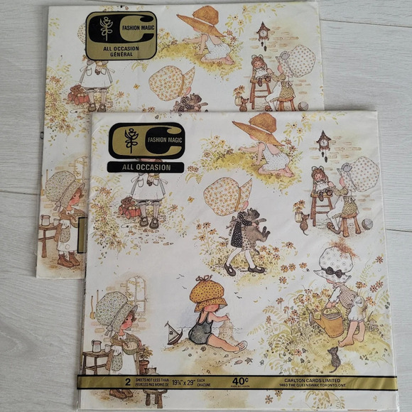 3/$25 Vintage Holly Hobbie Gift Wrap Wrapping Paper All Occasions x3 - Picture 1 of 3
